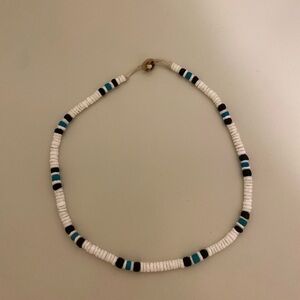 Beachy blue, white and black necklace